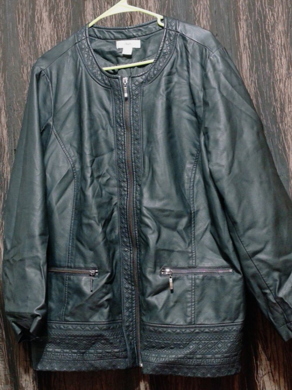CJ Banks Womens Black Faux Leather Moto Zip Pockets Size 22